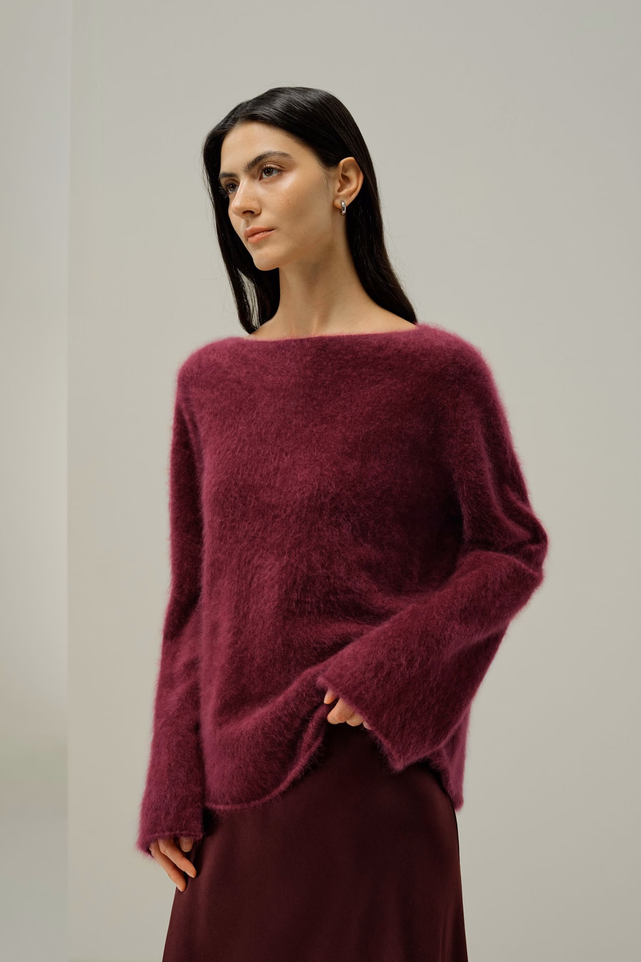 ボートネック ブラッシュドカシミアセーター