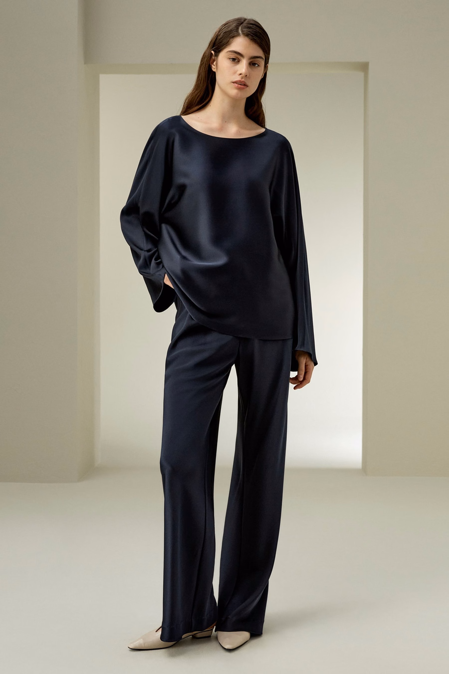 Silk Charmeuse Crewneck blouse