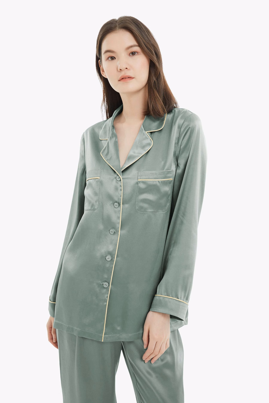 ゴールドパイピングシルクパジャマセット