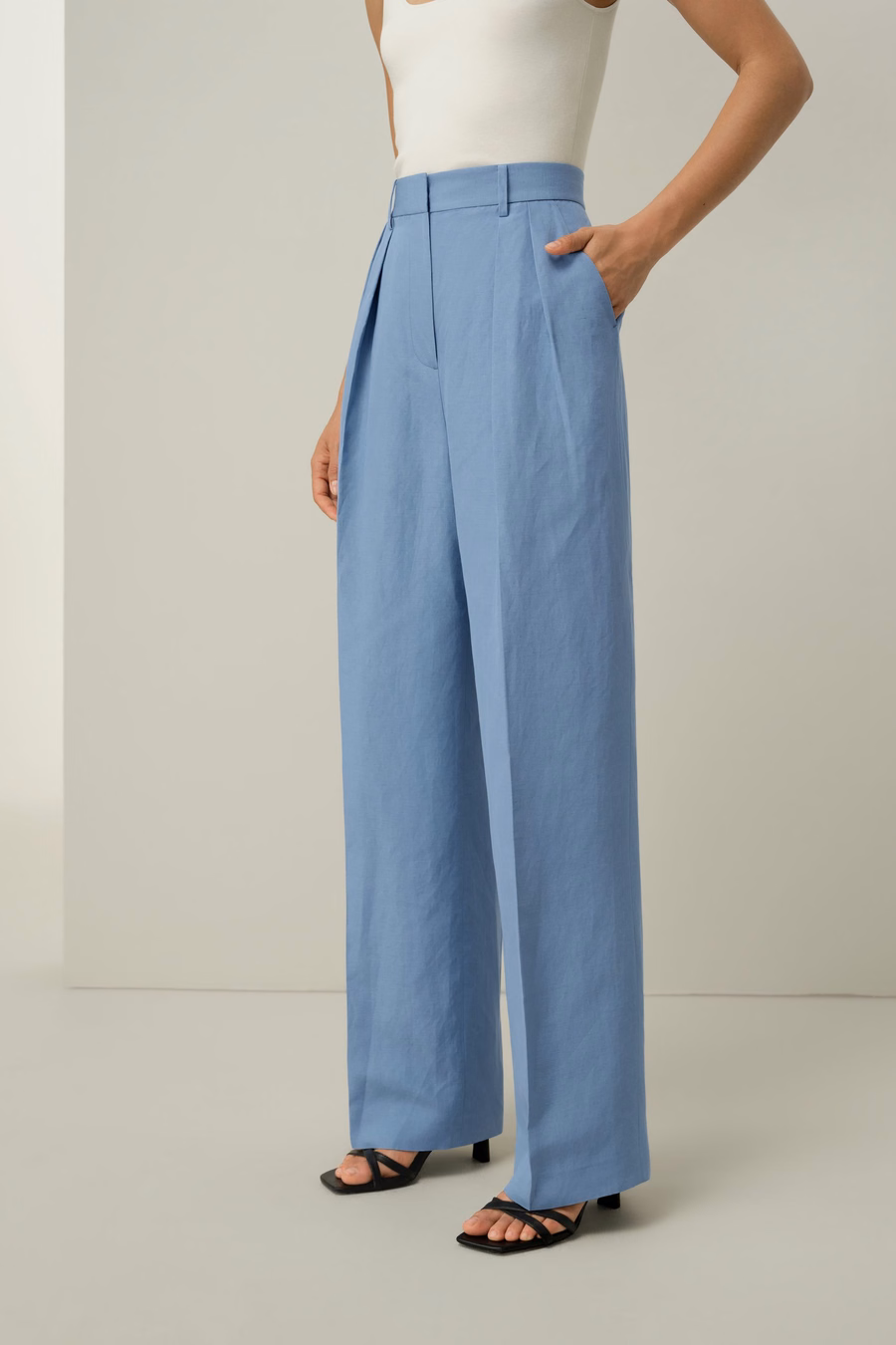 シルクリネンワイドレッグパンツ