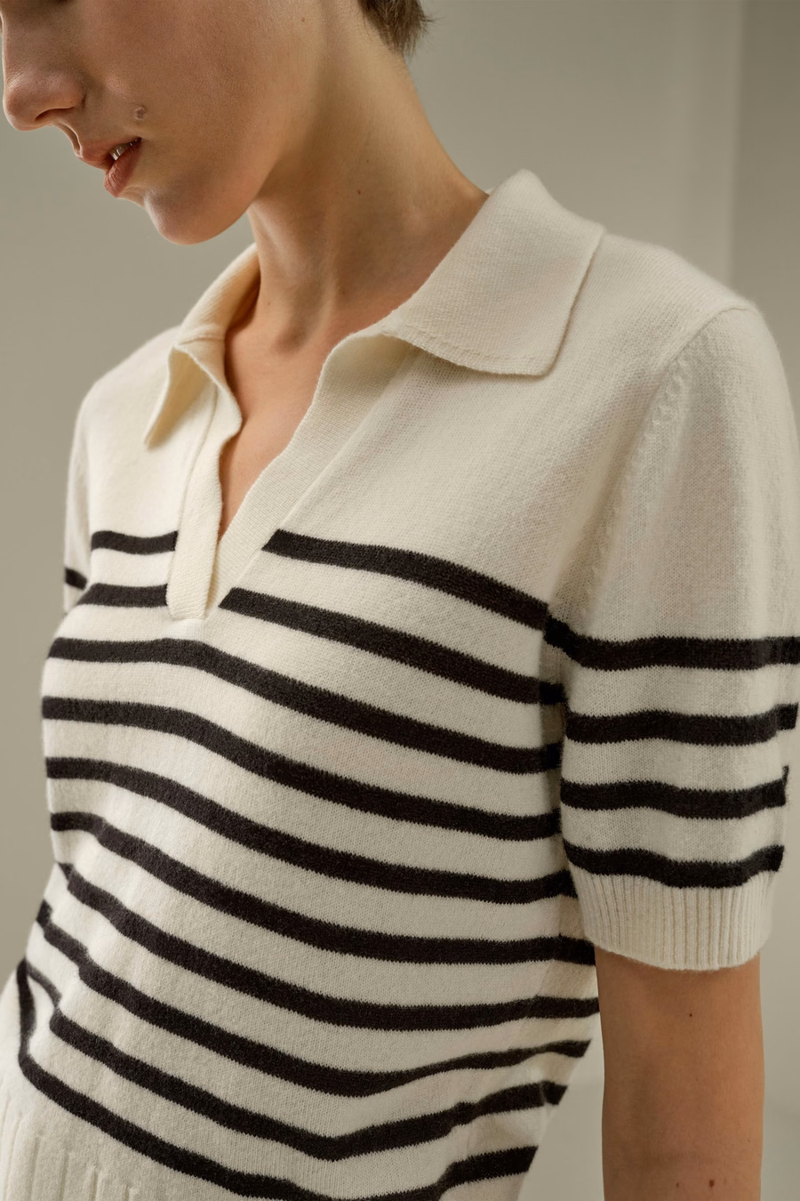 ストライプカシミアポロセーター